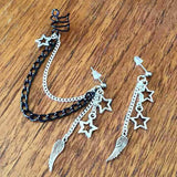 Stars & Wings Dangle Blk Silver Ear Cuff Earring