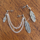 Feather Leaf Double Piercing Earrings