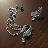 Double Piercing Wings Star Chain Earrings