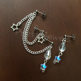 Crystal Teardrop Stars Triple Piercing Chain Earrings