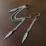 Turquoise Feathers Chain Ear Cuff Earrings