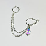 CLIP ON Cartilage Hoop AB Crystal Teardrop Chain Ear Cuff Earring