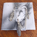 Feather Leaf Double Piercing Earrings