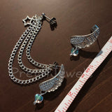 Double Piercing Wings Star Chain Earrings