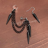 Black Dangly Spike Ear Cuff Earrings