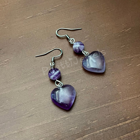 Amethyst Heart Droplet Earrings