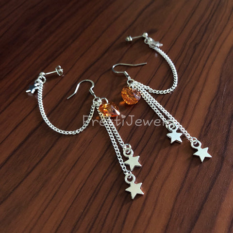 Fiery Heart Star Crystal Double Piercing Earrings Set