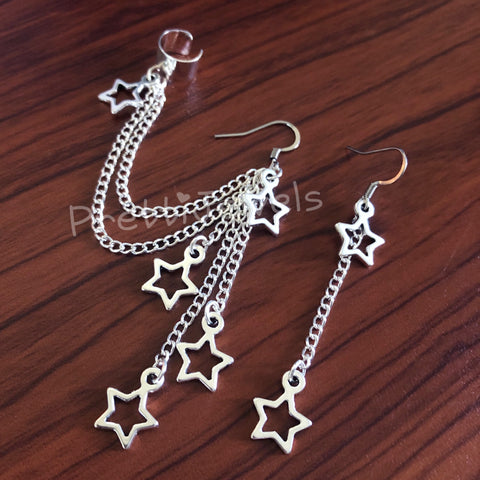 Dangly Shooting Star Ear Cuff Set