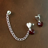 MAGNETIC CARTILAGE stud Pink Red Heart Chain Earrings