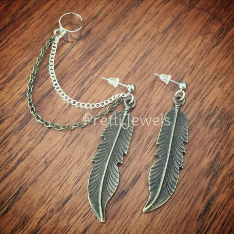 Big Feather Ear Cuff Earrings