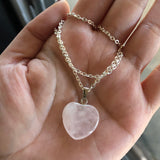 Heart Rose Quartz Gemstone Necklace