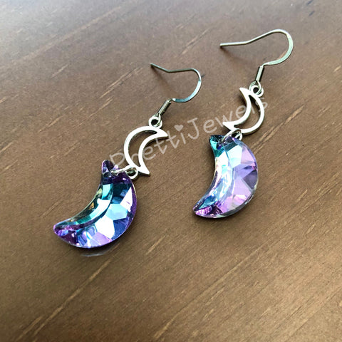 Crystal Purple Moon Earrings