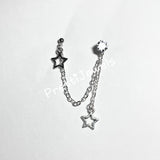 CZ Stud Star Double Piercing Chain Earring