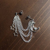 Double Piercing Moon Star Chain Earring