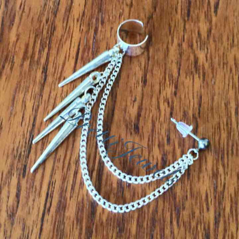 Silver Spikes Ear Cuff Single