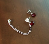 MAGNETIC CARTILAGE stud Pink Red Heart Chain Earrings