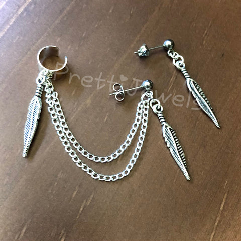 Simple Feather Ear Cuff Set