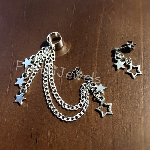 Stars Ear Cuff Chain Earrings